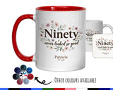 90th Birthday Gift for Her Women - Personalised Coffee Mug Coaster Ninety Floral Design BGA90