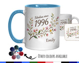30th Birthday Gift for Her Women - Personalised Coffee Mug Coaster Thirty Floral Design BGD30