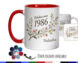 40th Birthday Gift for Her Women - Personalised Coffee Mug Coaster Forty Floral Design BGD40