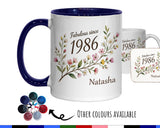 40th Birthday Gift for Her Women - Personalised Coffee Mug Coaster Forty Floral Design BGD40