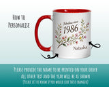 40th Birthday Gift for Her Women - Personalised Coffee Mug Coaster Forty Floral Design BGD40