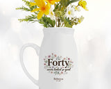 40th Birthday Gift for Her Women - Small Personalised Flower Vase 40 Floral Design BGA40