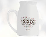 60th Birthday Gift for Her Women - Small Personalised Flower Vase 60 Floral Design BGA60