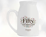 50th Birthday Gift for Her Women - Small Personalised Flower Vase 50 Floral Design BGA50