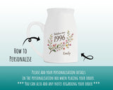 30th Birthday Gift for Her Women - Small Personalised Flower Vase 30 Floral Design BGD30