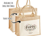 40th Birthday Gift For Women - Personalised Jute Tote Bag Floral - Forty Shopping Bag BGA40