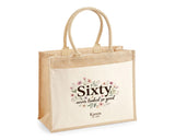 60th Birthday Gift For Women - Personalised Jute Tote Bag Floral - Sixty Shopping Bag BGA60