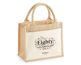 80th Birthday Gift For Women - Personalised Jute Tote Bag Floral - Eighty Shopping Bag BGA80