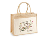 100th Birthday Gift For Women - Personalised Jute Tote Bag Floral - Hundredth Shopping Bag BGD100