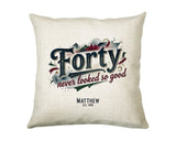 40th Birthday Gift for Men - Personalised Cushion Age 40 Masculine Vintage Design - Gift for Dad Husband Forty Never Looked So Good BGB40