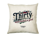 30th Birthday Gift for Men - Personalised Cushion Age 30 Masculine Vintage Design - Gift for Dad Husband Thirty Never Looked So Good BGB30