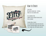 50th Birthday Gift for Men - Personalised Cushion Age 50 Masculine Vintage Design - Gift for Dad Husband Fifty Never Looked So Good BGB50