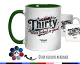 30th Birthday Gift for Men - Personalised Coffee Mug Coaster 30 Retro Vintage Design - Gift for Him Thirty Never Looked So Good BGB30