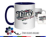 30th Birthday Gift for Men - Personalised Coffee Mug Coaster 30 Retro Vintage Design - Gift for Him Thirty Never Looked So Good BGB30