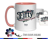 50th Birthday Gift for Men - Personalised Coffee Mug Coaster 50 Retro Vintage Design - Gift for Him Fifty Never Looked So Good BGB50