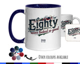 80th Birthday Gift for Men - Personalised Coffee Mug Coaster 80 Retro Vintage Design - Gift for Him Eighty Never Looked So Good BGB80