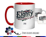 80th Birthday Gift for Men - Personalised Coffee Mug Coaster 80 Retro Vintage Design - Gift for Him Eighty Never Looked So Good BGB80