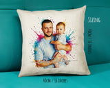 Personalised Gift for New Dad - Watercolour Ink Splash Portrait Cushion - First Father’s Day