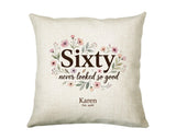 60th Birthday Gift for Women - Personalised Cushion Age Sixty Floral Design BGA60