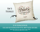 30th Birthday Gift for Women - Personalised Cushion Age Thirty Floral Design BGA30