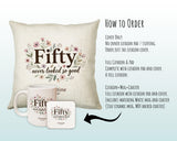50th Birthday Gift for Women - Personalised Cushion Age Fifty Floral Design BGA50