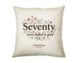 70th Birthday Gift for Women - Personalised Cushion Age Seventy Floral Design BGA70