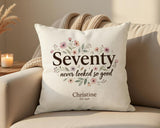 70th Birthday Gift for Women - Personalised Cushion Age Seventy Floral Design BGA70