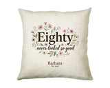 80th Birthday Gift for Women - Personalised Cushion Age Eighty Floral Design BGA80