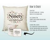90th Birthday Gift for Women - Personalised Cushion Age Ninety Floral Design BGA90