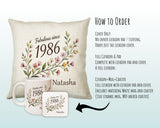 40th Birthday Gift for Women - Personalised Cushion Age Forty Floral Design BGD40