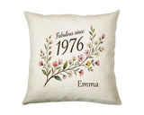 50th Birthday Gift for Women - Personalised Cushion Age Fifty Floral Design BGA50