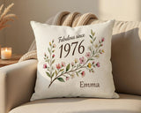 50th Birthday Gift for Women - Personalised Cushion Age Fifty Floral Design BGA50