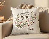 70th Birthday Gift for Women - Personalised Cushion Age Seventy Floral Design BGD70
