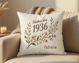 90th Birthday Gift for Women - Personalised Cushion Age Ninety Floral Design BGD90