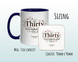 30th Birthday Gift for Her Women - Personalised Coffee Mug Coaster Thirty Floral Design BGA30