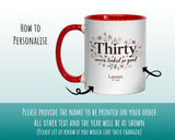 30th Birthday Gift for Her Women - Personalised Coffee Mug Coaster Thirty Floral Design BGA30