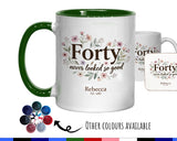40th Birthday Gift for Her Women - Personalised Coffee Mug Coaster Forty Floral Design BGA40