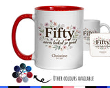 50th Birthday Gift for Her Women - Personalised Coffee Mug Coaster Fifty Floral Design BGA50