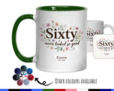 60th Birthday Gift for Her Women - Personalised Coffee Mug Coaster Sixty Floral Design BGA60