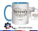 70th Birthday Gift for Her Women - Personalised Coffee Mug Coaster Seventy Floral Design BGA70