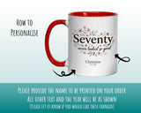 70th Birthday Gift for Her Women - Personalised Coffee Mug Coaster Seventy Floral Design BGA70