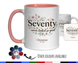 70th Birthday Gift for Her Women - Personalised Coffee Mug Coaster Seventy Floral Design BGA70