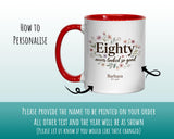 80th Birthday Gift for Her Women - Personalised Coffee Mug Coaster Eighty Floral Design BGA80