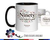 90th Birthday Gift for Her Women - Personalised Coffee Mug Coaster Ninety Floral Design BGA90