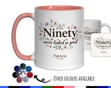 90th Birthday Gift for Her Women - Personalised Coffee Mug Coaster Ninety Floral Design BGA90