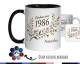 40th Birthday Gift for Her Women - Personalised Coffee Mug Coaster Forty Floral Design BGD40