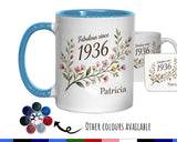 90th Birthday Gift for Her Women - Personalised Coffee Mug Coaster Ninety Floral Design BGD90