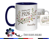 100th Birthday Gift for Her Women - Personalised Coffee Mug Coaster Hundredth Floral Design BGD100