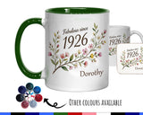 100th Birthday Gift for Her Women - Personalised Coffee Mug Coaster Hundredth Floral Design BGD100