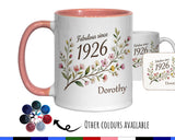 100th Birthday Gift for Her Women - Personalised Coffee Mug Coaster Hundredth Floral Design BGD100